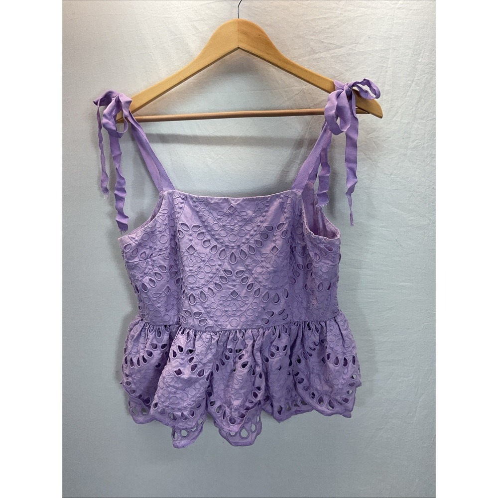 J.Crew Lilac Eyelet Peplum Top Ribbon Shoulder Ties Size 6 coquette dainty